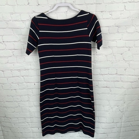 Talbots Short Sleeve Tee Shirt Dress Red White Blue Stripe Below Knee XS - Picture 2 of 9